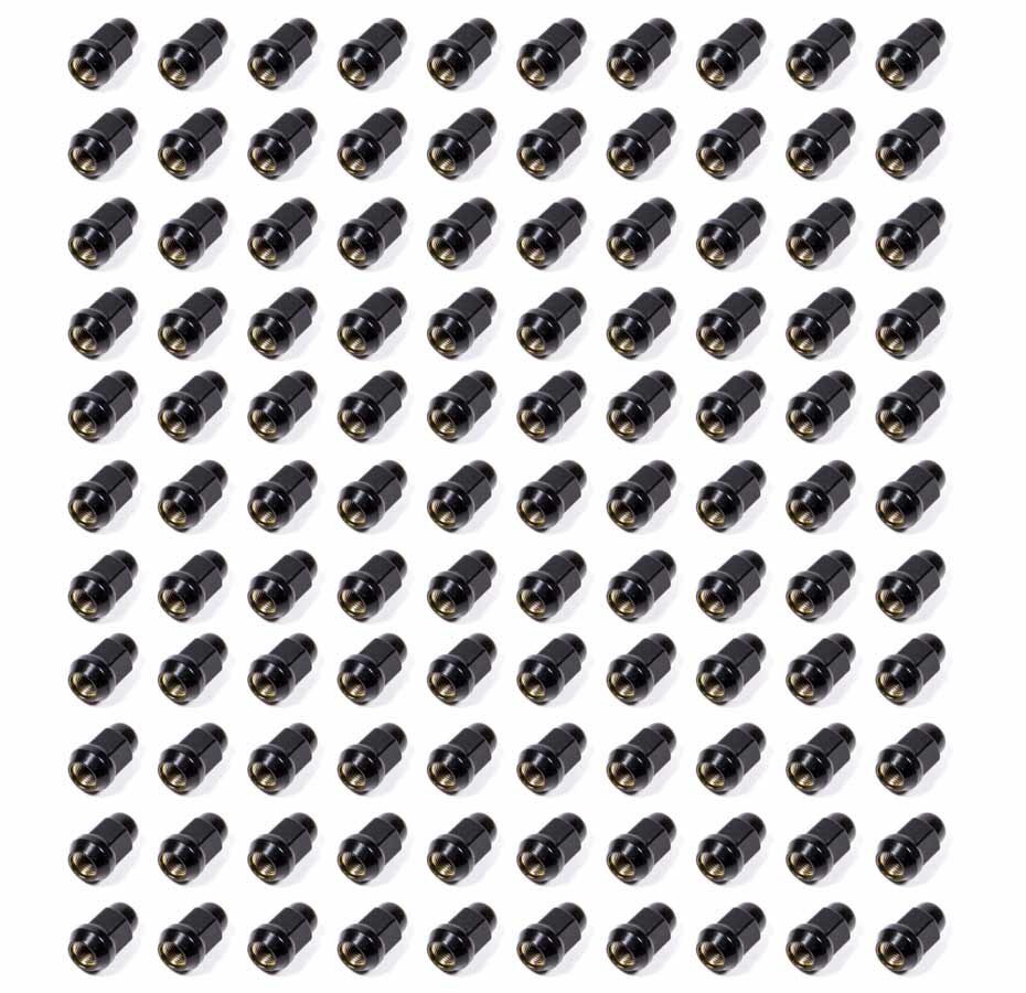 100 Lugnuts 1/2 Acorn Bulge 3/4in Hex Black